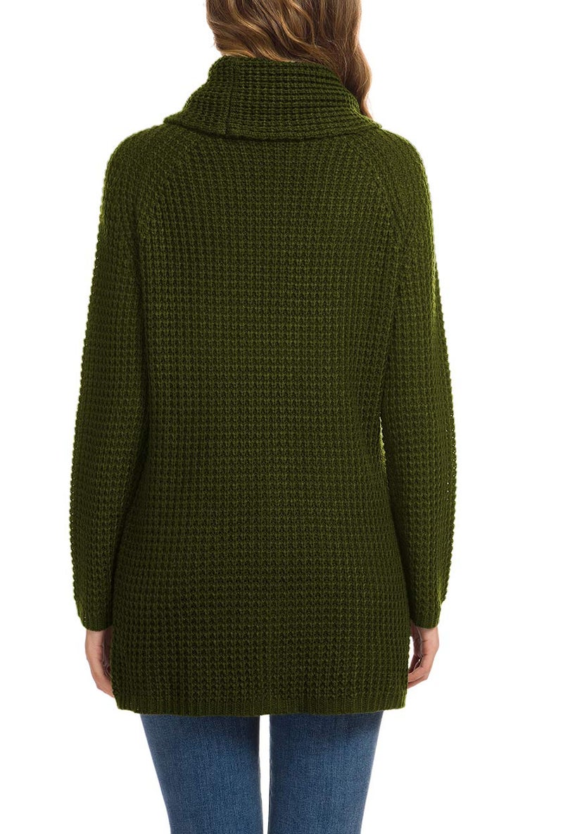 GRECERELLE Women's Fall Chunky Turtleneck Long Sleeve Asymmetric Hem Loose Knit Pullover Sweaters Tops, Army Green, S - Image 4